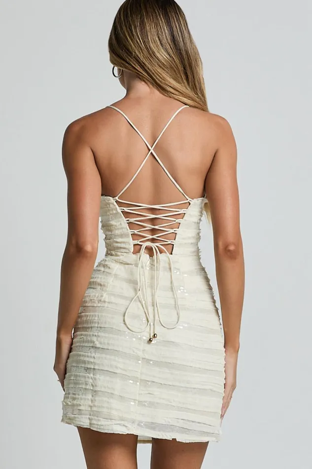 Zahra Mini Dress 8211 Strapless Sequin Slip Dress In Cream Women Showpo Dresses