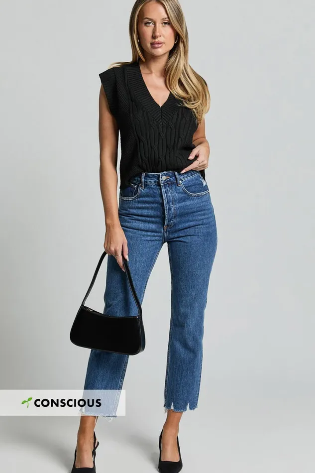 Zelrio Jeans 8211 High Waisted Recycled Cotton Cropped Denim Jeans In Dark Blue Wash Women Showpo Jeans Zelrio Jeans 8211 High Waisted Recycled Cotton Cropped Denim Jeans In Dark Blue Wash Women Showpo Jeans