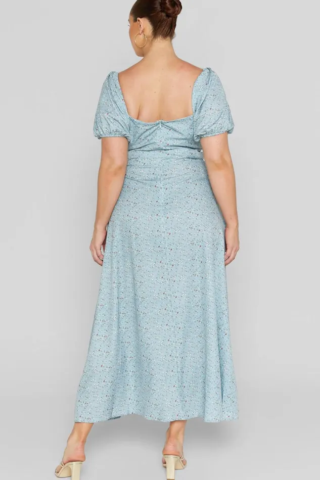 Zenny Midi Dress 8211 Ruched Bust Floral Dress In Light Blue Women Showpo Curve Clothes
