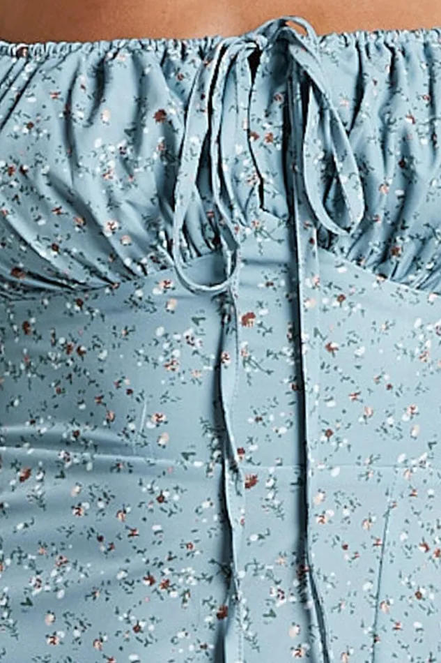 Zenny Midi Dress 8211 Ruched Bust Floral Dress In Light Blue Women Showpo Curve Clothes